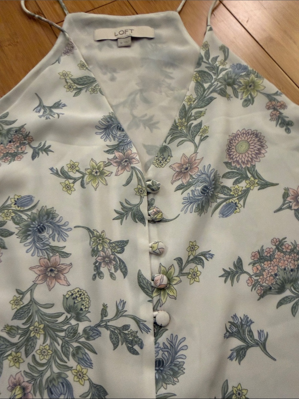 LOFT White Floral Halter Camisole with Pastel Blooms - Picture 2 of 5